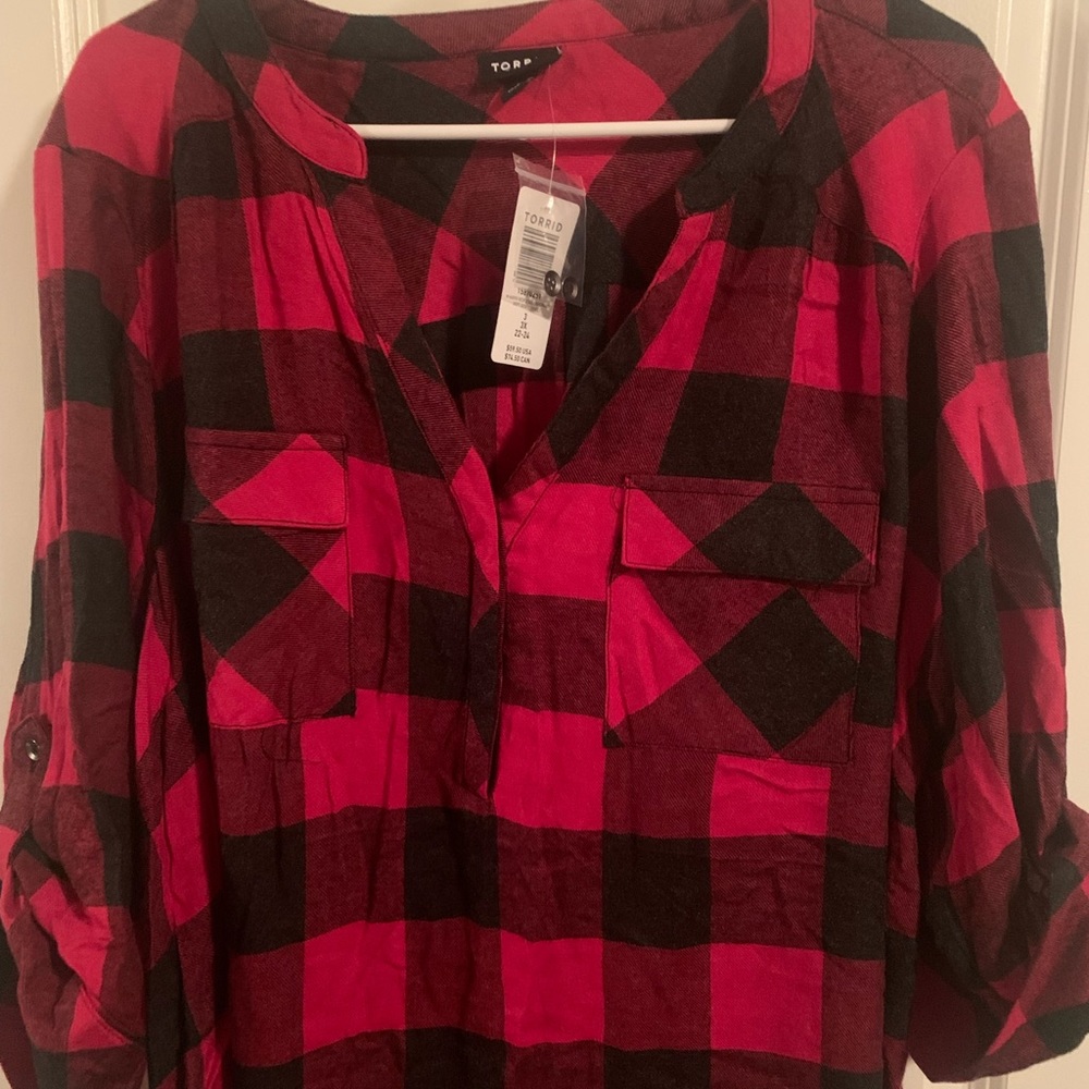 Buffalo plaid lightweight blouse.
